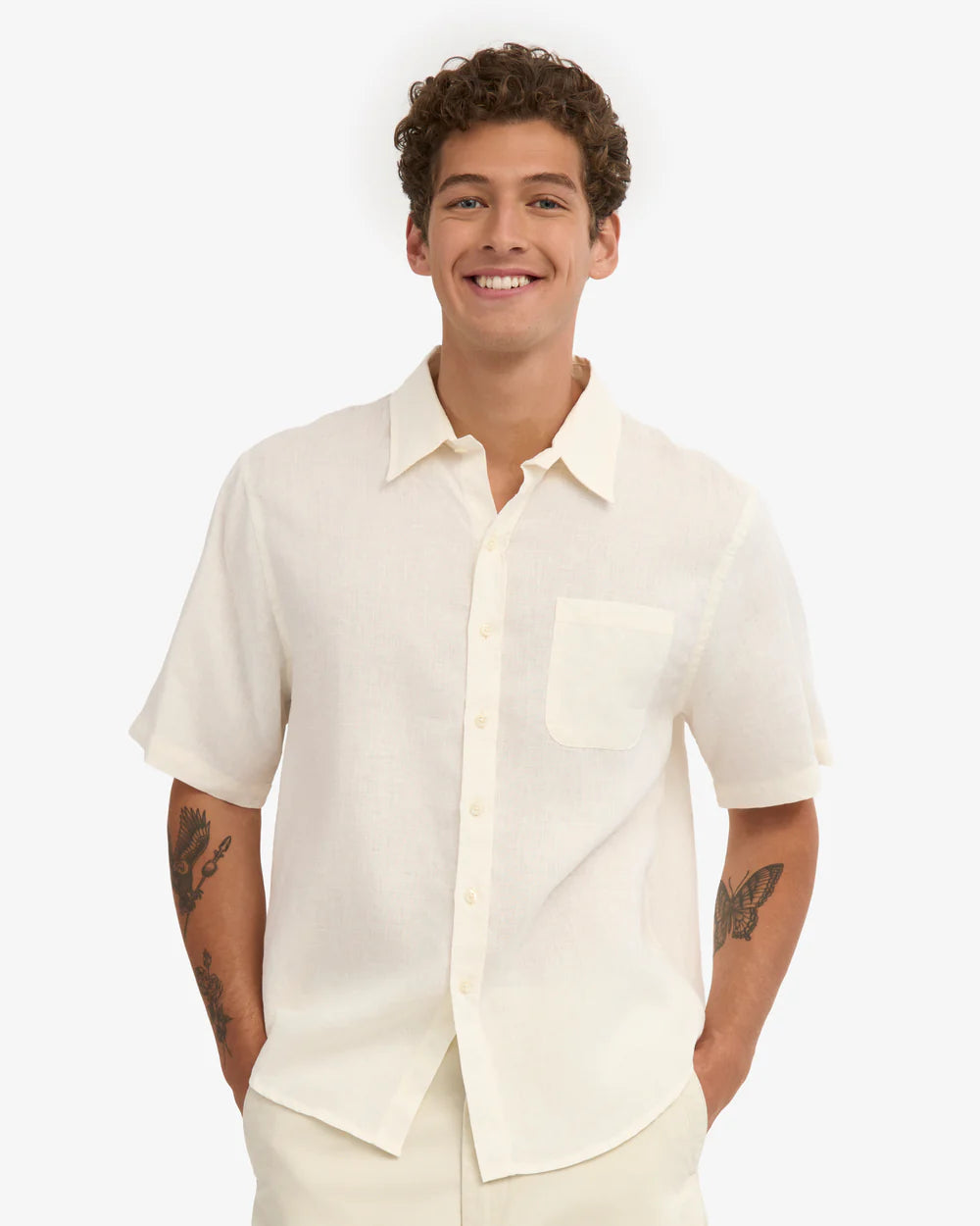 Chemise en lin manches courtes - Ivory White (Linen SS Shirt)
