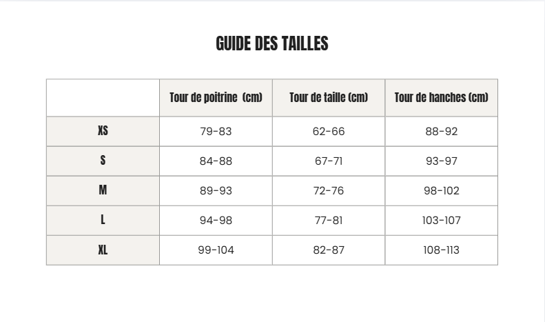 Voir le guide des tailles