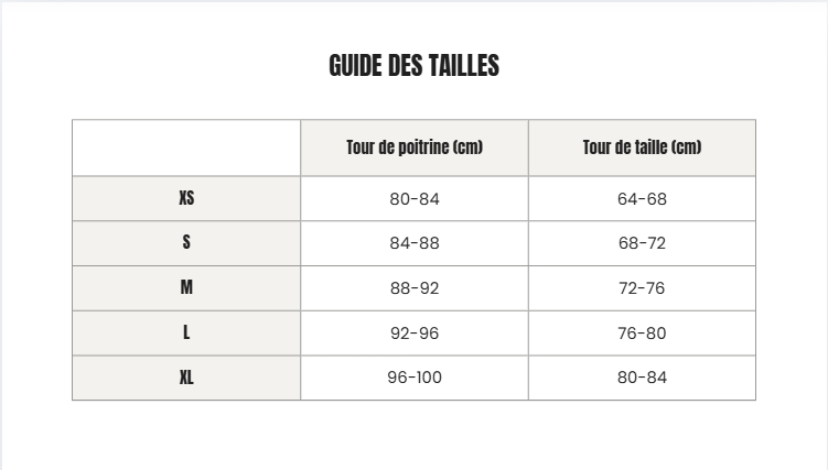 Voir le guide des tailles