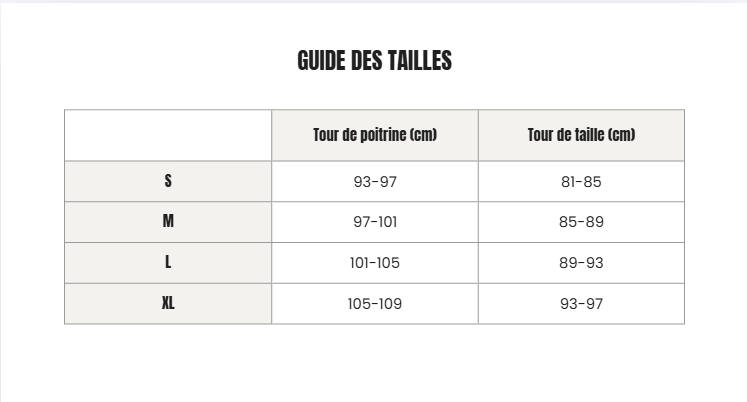 Voir le guide des tailles