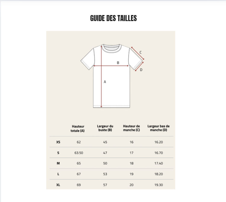 Voir le guide des tailles