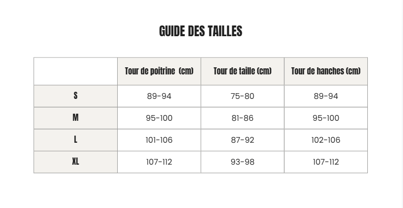 Voir le guide des tailles