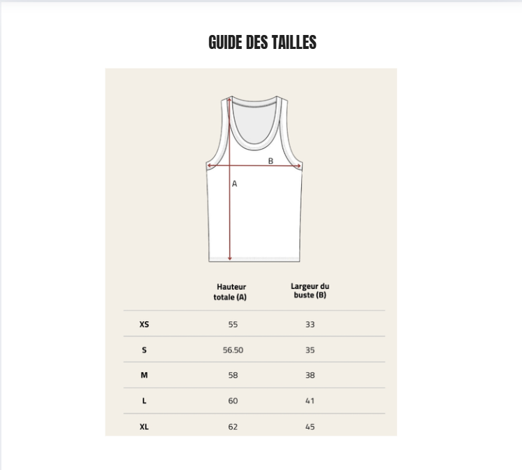 Voir le guide des tailles