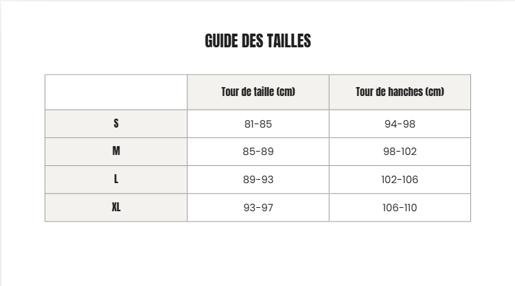 Voir le guide des tailles