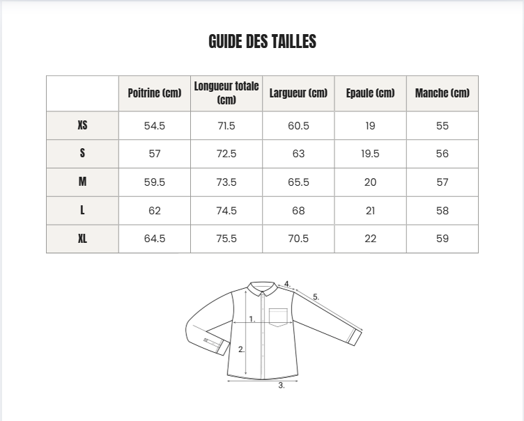 Voir le guide des tailles