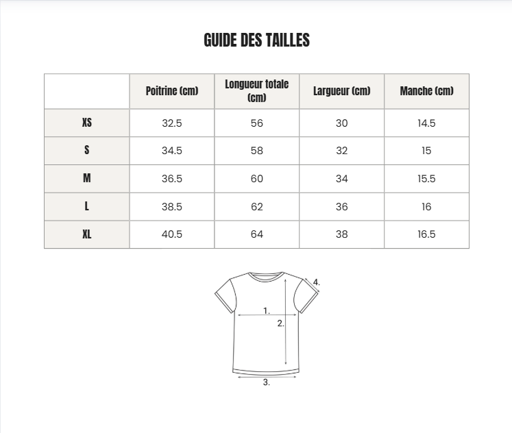 Voir le guide des tailles