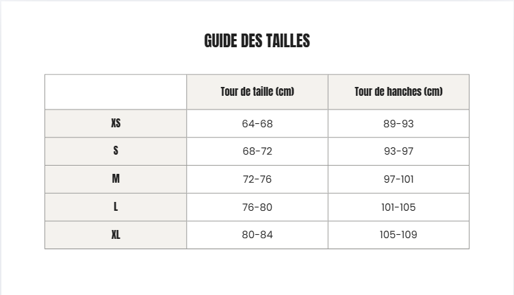 Voir le guide des tailles