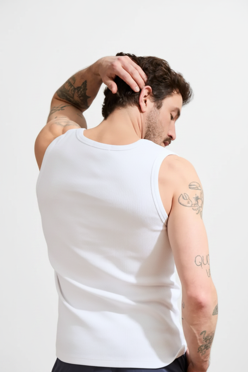 Débardeur Marcel côte 2x2 - Blanc — Photo 3