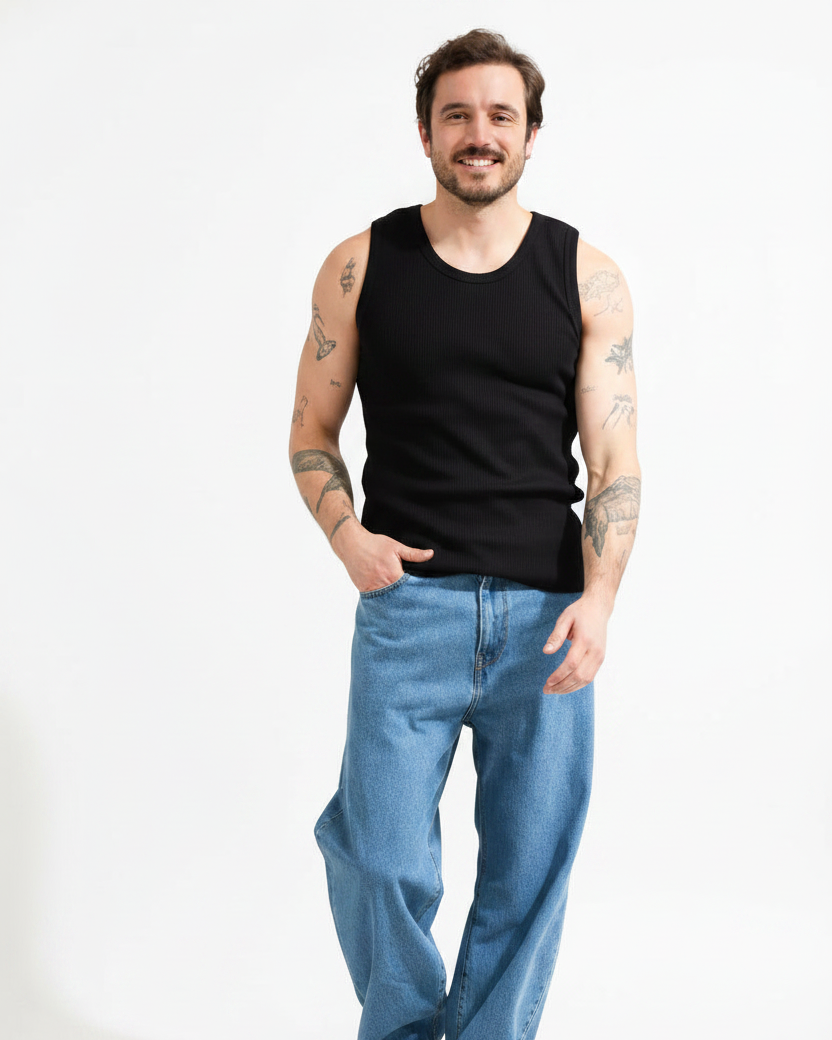 Débardeur Marcel côte 2x2 - Noir — Photo 2