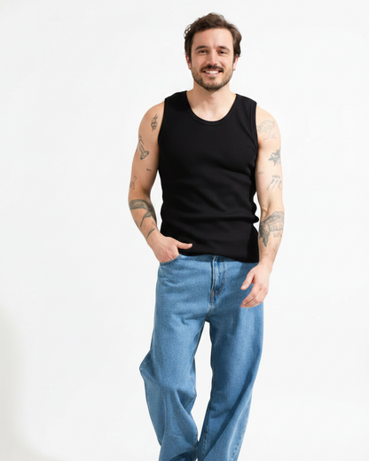 Débardeur Marcel côte 2x2 - Noir — Photo 2
