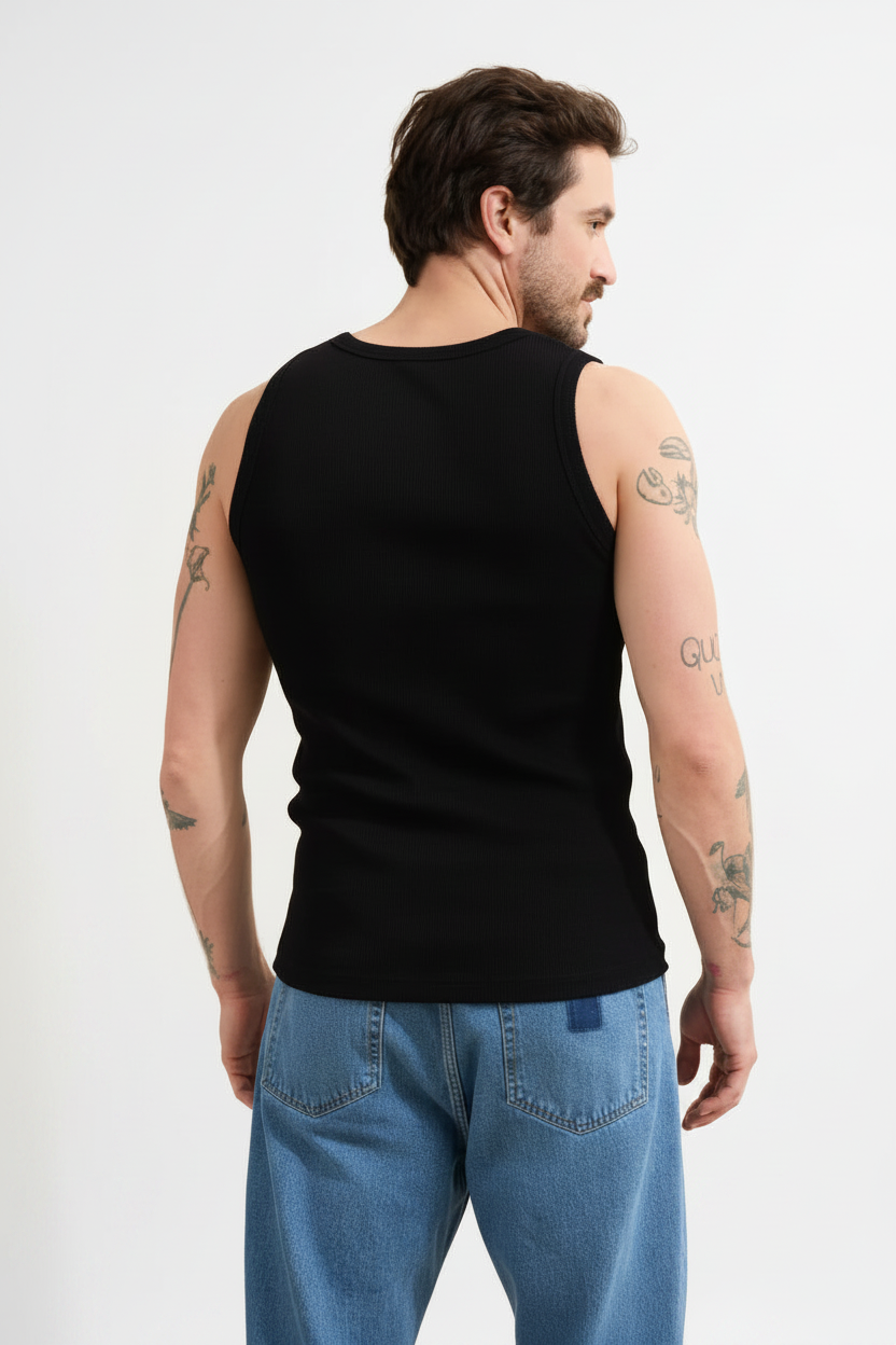 Débardeur Marcel côte 2x2 - Noir — Photo 3