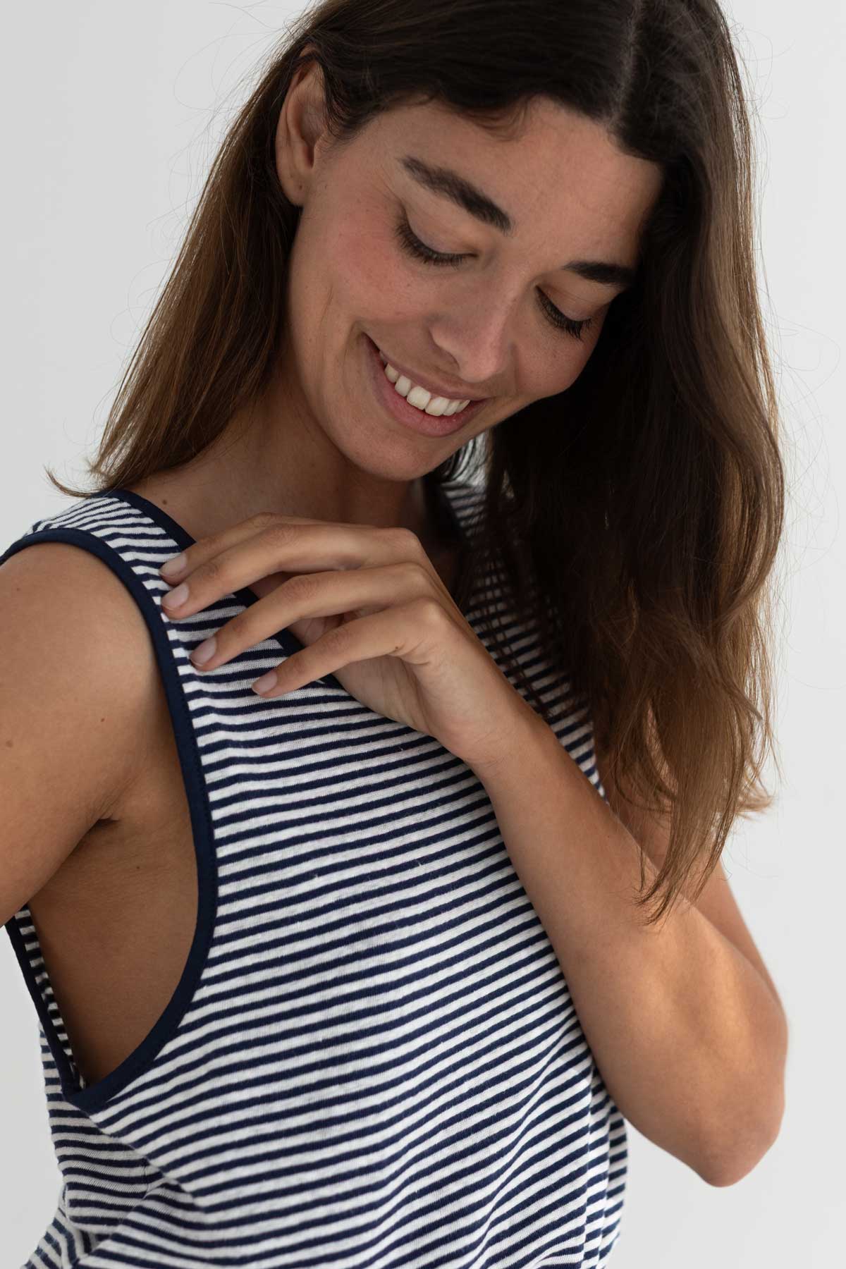 Débardeur rayé en coton bio- Navy Stripes (FLOTTA)