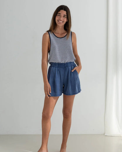 Débardeur rayé en coton bio- Navy Stripes (FLOTTA)