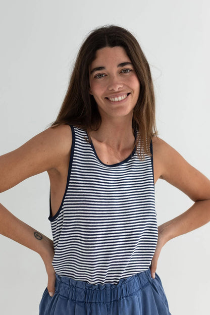 Débardeur rayé en coton bio- Navy Stripes (FLOTTA)