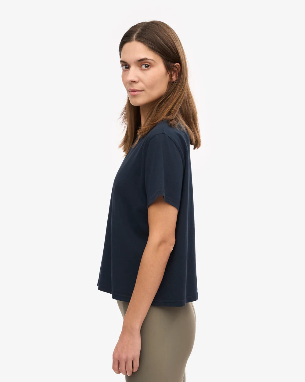 T-shirt court boxy en coton bio - Navy Blue (Organic Boxy Crop Tee)