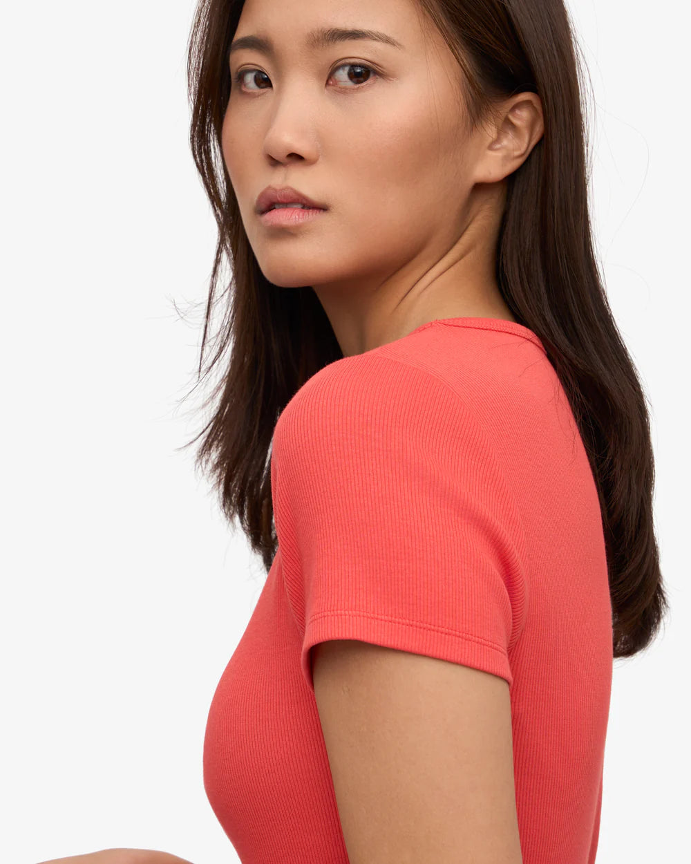 T-shirt côtelé en coton bio - Red Tangerine (Organic Rib T-Shirt)